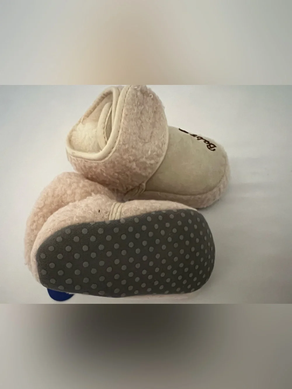 Plush Cream Kids Slip-On Booties with Heart Accent